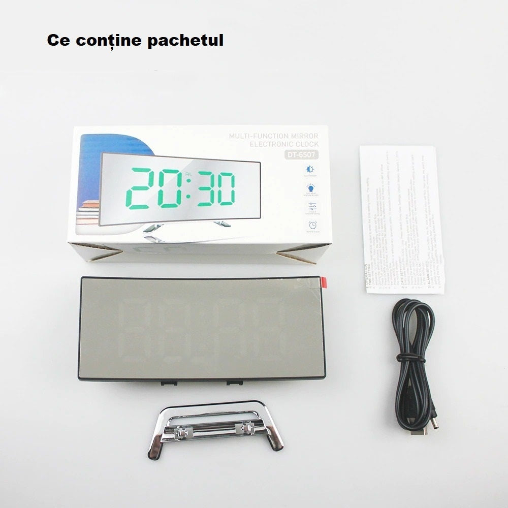 Ceas de Masă Oglindă cu Ecran LED Curbat — Eleganță și Funcționalitate ⏰✨