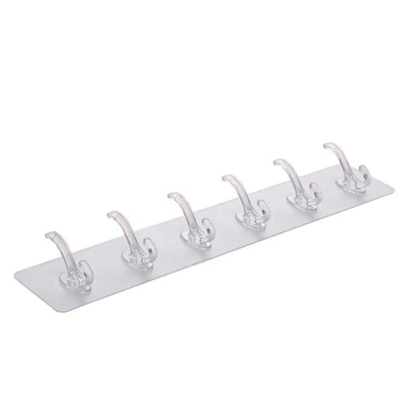 Suport pentru Perete cu 6 Cărige Adeciv Transparent — Organizare Eficientă 🧹✨
