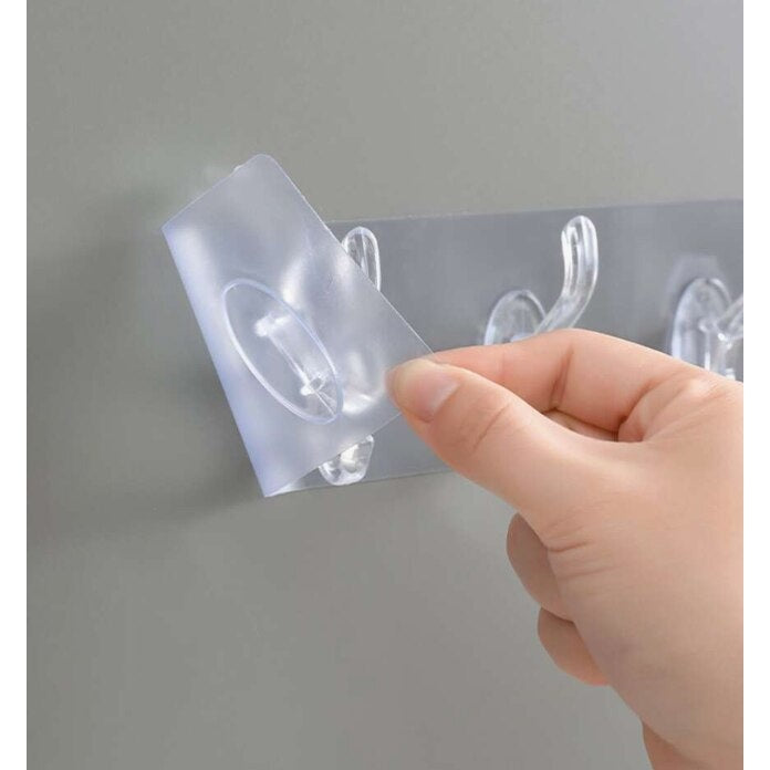 Suport pentru Perete cu 6 Cărige Adeciv Transparent — Organizare Eficientă 🧹✨