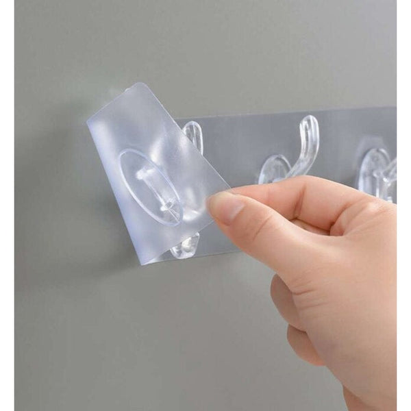 Suport pentru Perete cu 6 Cărige Adeciv Transparent — Organizare Eficientă 🧹✨