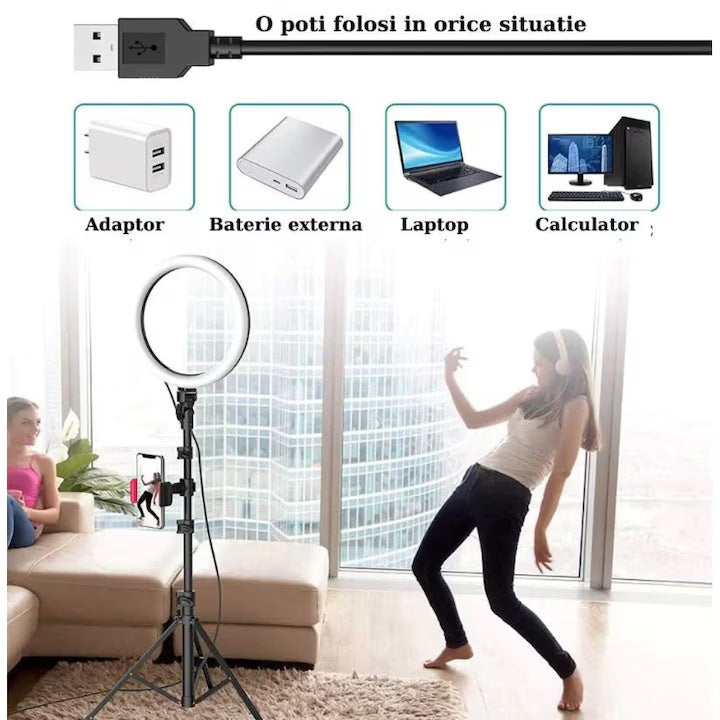 Lampa Circulară LED 30 cm cu Trepied Reglabil — Iluminare Perfectă pentru Creatorii de Conținut 💡✨