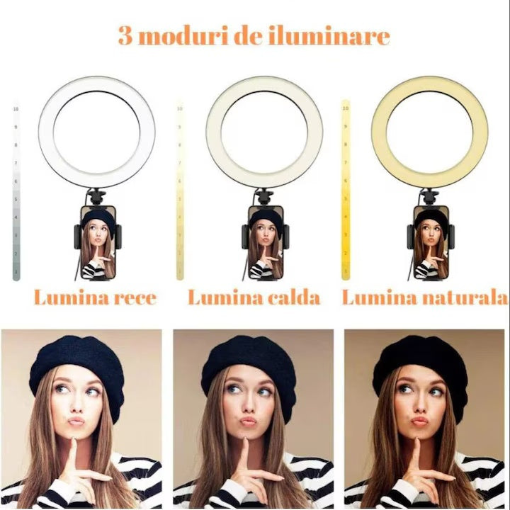 Lampa Circulară LED 30 cm cu Trepied Reglabil — Iluminare Perfectă pentru Creatorii de Conținut 💡✨