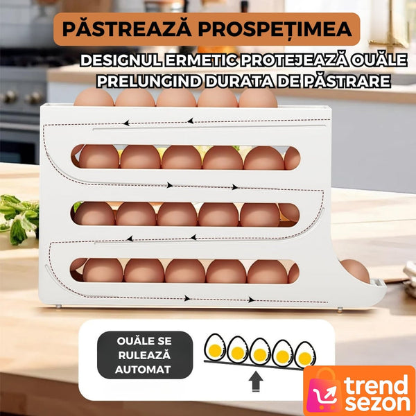 Suport Organizator pentru Oua cu Rulare Automată — Economisește Spațiu în Frigider 🥚✨