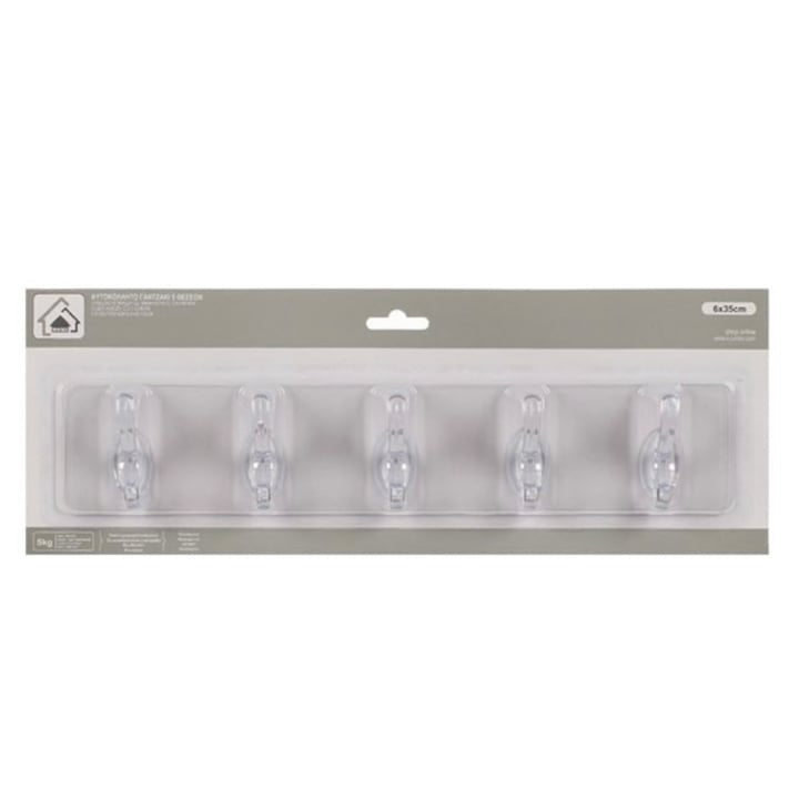 Suport Autoadeziv Transparent cu 5 Cărlice — Organizare Simplă și Rapidă 🛁✨