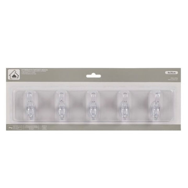 Suport Autoadeziv Transparent cu 5 Cărlice — Organizare Simplă și Rapidă 🛁✨