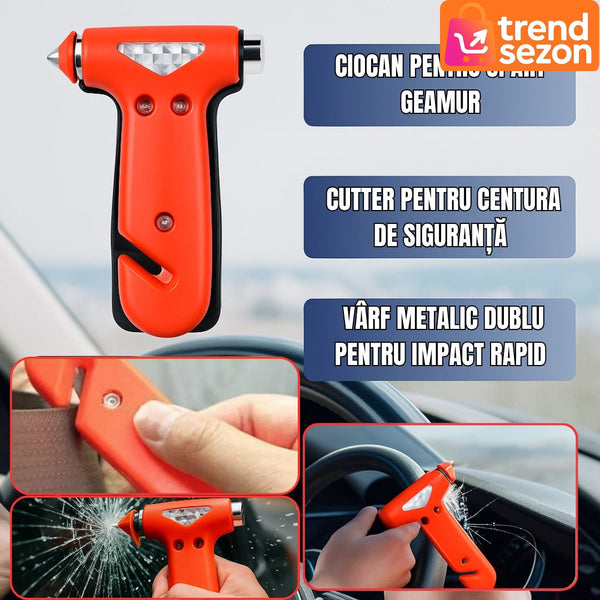 Ciocan de Urgență 3 în 1 cu Cutter pentru Centură — Siguranță Maximă 🚗🔧