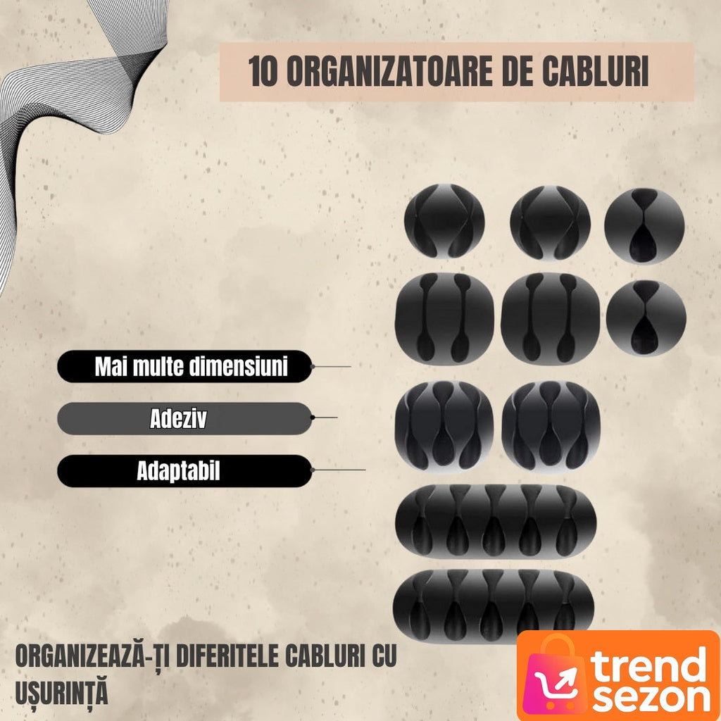 Set Organizare Cabluri Autoadeziv 10 Bucăți — Spațiu Ordonăt Rapid ⚡️📏