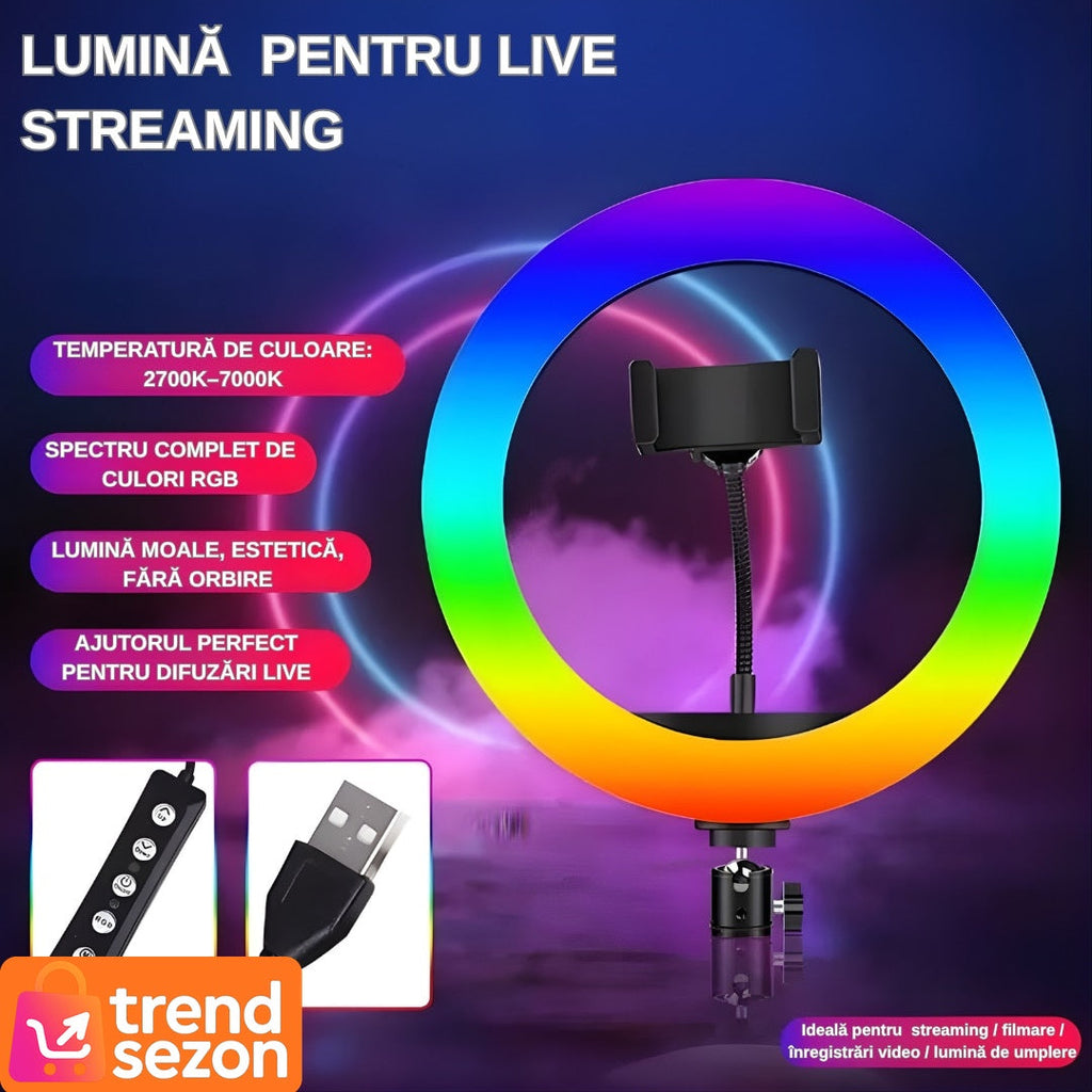 Lampa Circulară RGB LED 26 cm — Iluminare Perfectă pentru Creatori 📸✨