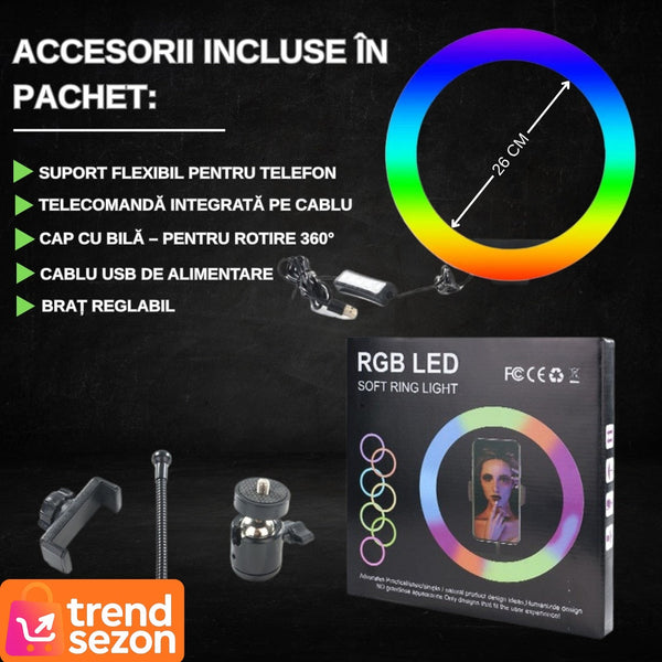 Lampa Circulară RGB LED 26 cm — Iluminare Perfectă pentru Creatori 📸✨