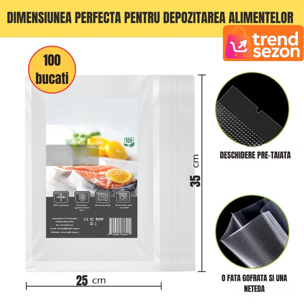Set Pungi Vidat 25x35 cm, 100 Bucăți — Etanșare Superioară! 🥦💪