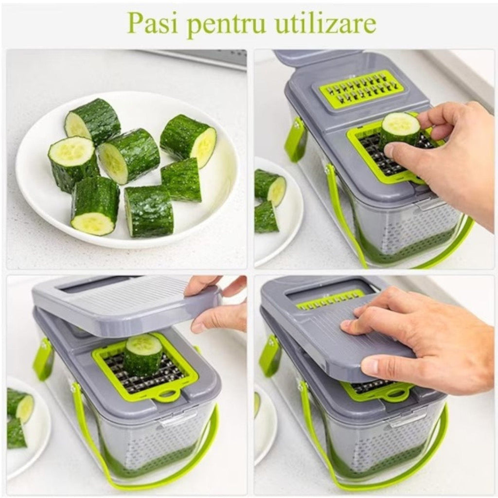 Razatoare Multifuncțională 22-in-1 cu Lame din Inox și Recipient Colector — Gătește Rapid! 🍽️🌟