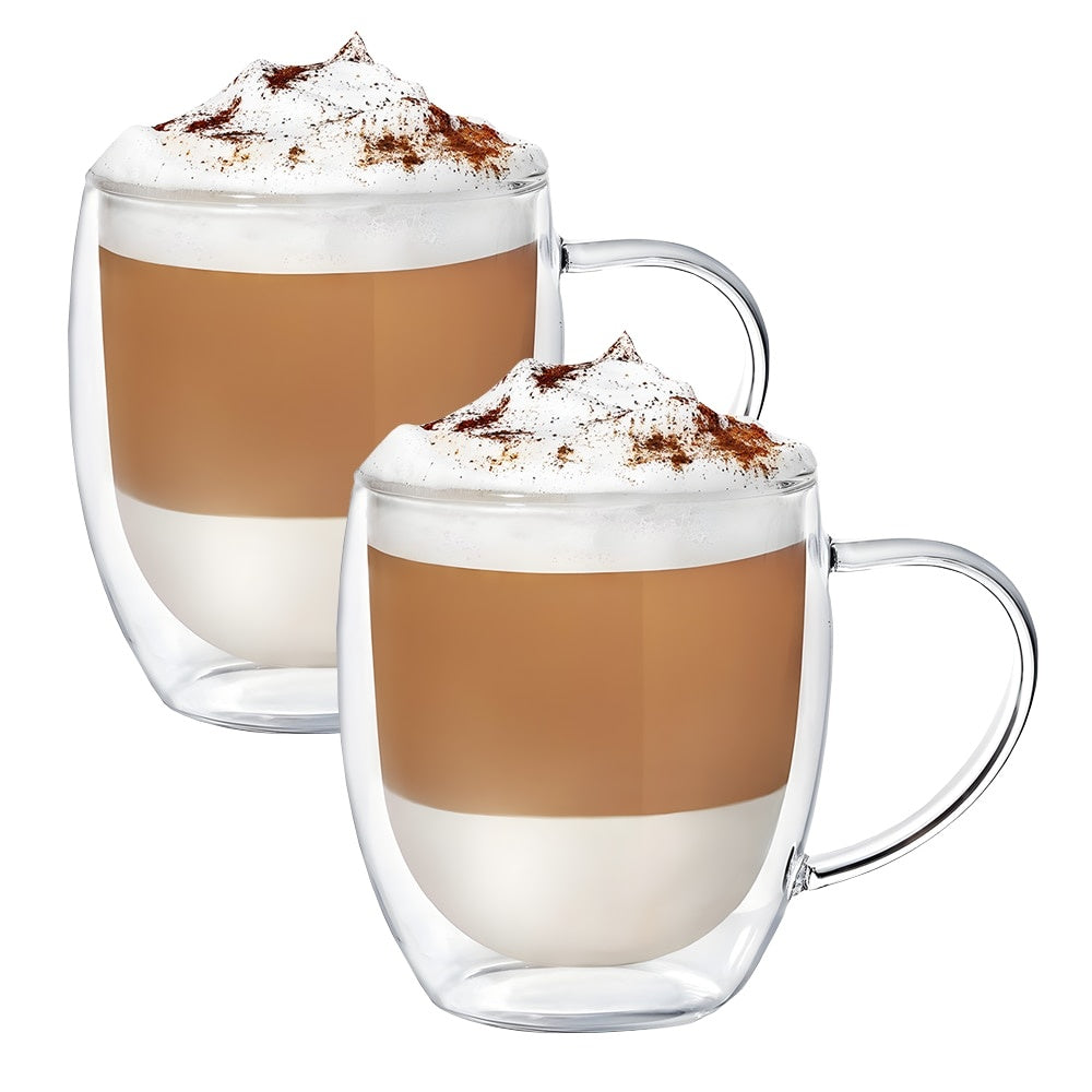Set 2 Cani de Sticlă Termorezistente cu Perete Dublu — Perfecte pentru Cafea ☕️✨ Imagine principală a produsului