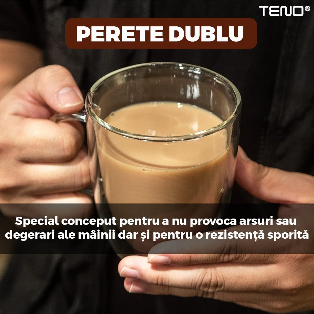 Set 2 Cani de Sticlă Termorezistente cu Perete Dublu — Perfecte pentru Cafea ☕️✨