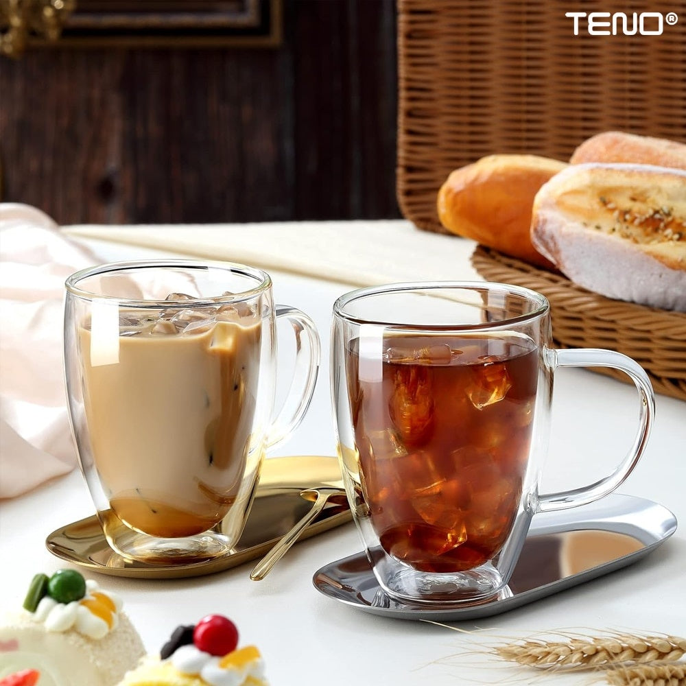 Set 2 Cani de Sticlă Termorezistente cu Perete Dublu — Perfecte pentru Cafea ☕️✨